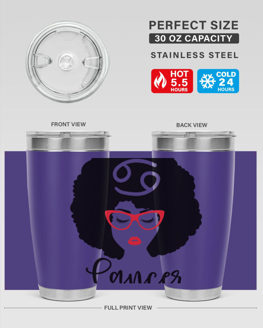 Cancer 164# Zodiac Tumbler in stainless steel with a sleek design, perfect for hot and cold beverages.