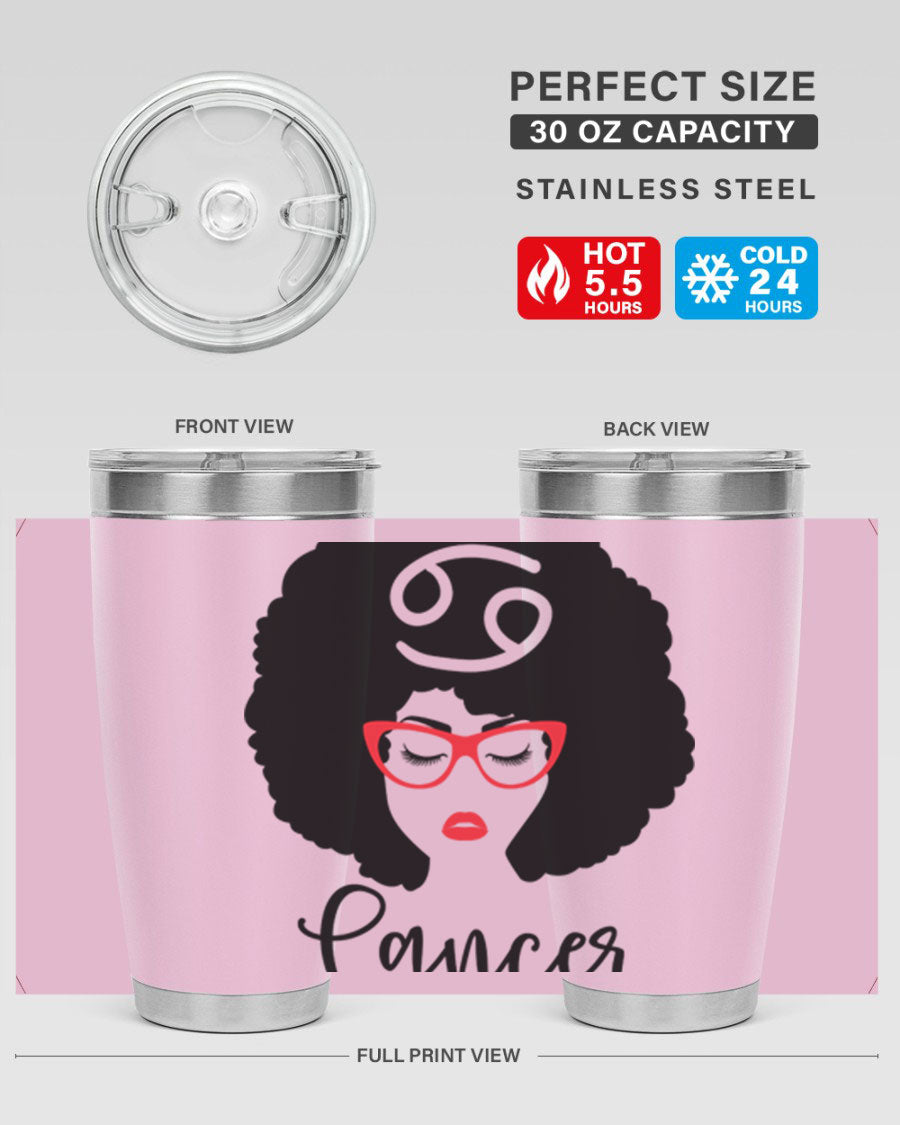 Cancer 164# Zodiac Tumbler in stainless steel with a sleek design, perfect for hot and cold beverages.