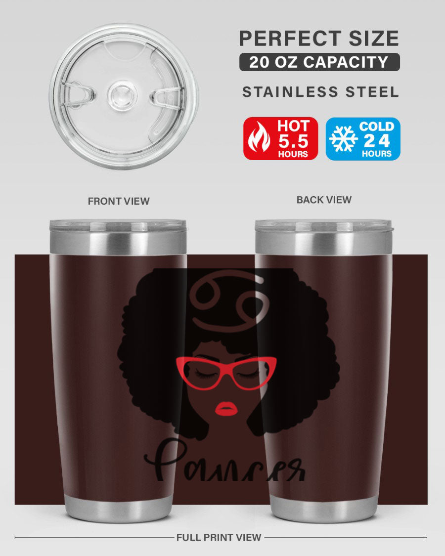 Cancer 164# Zodiac Tumbler in stainless steel with a sleek design, perfect for hot and cold beverages.