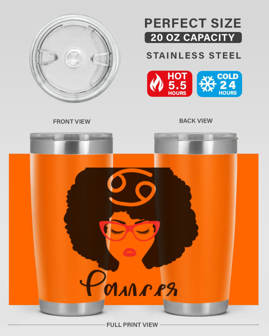 Cancer 164# Zodiac Tumbler in stainless steel with a sleek design, perfect for hot and cold beverages.