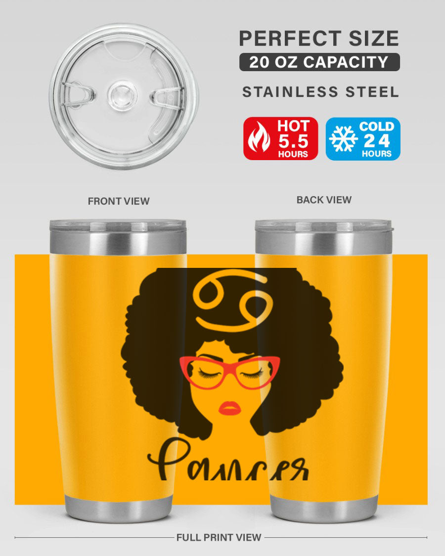 Cancer 164# Zodiac Tumbler in stainless steel with a sleek design, perfect for hot and cold beverages.