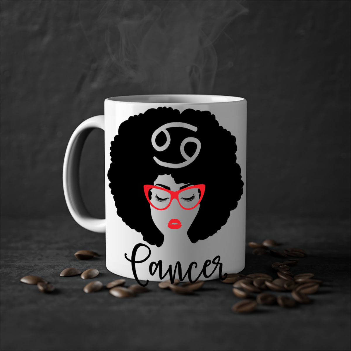 Cancer 164# Zodiac Mug with colorful handle and glossy finish, available in multiple sizes.