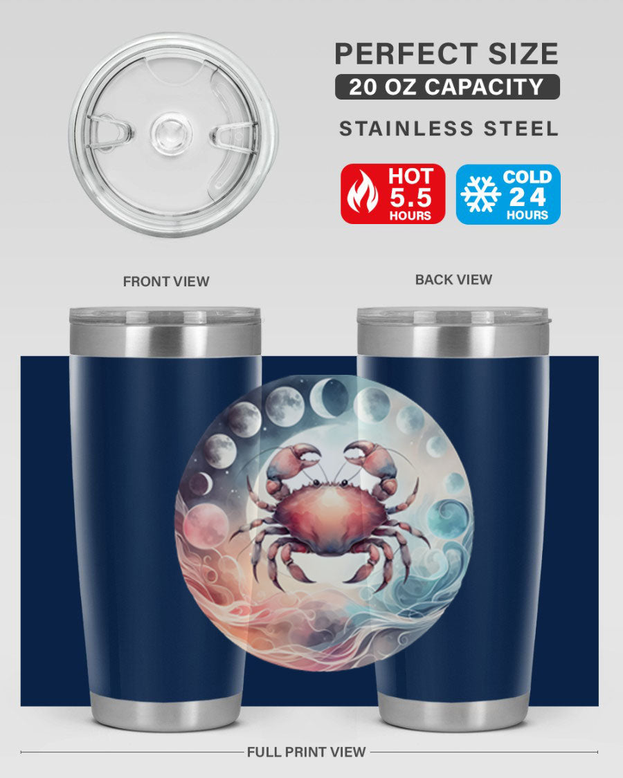 Cancer 167# Zodiac Tumbler in stainless steel with a vibrant zodiac design, available in 20oz and 30oz sizes.