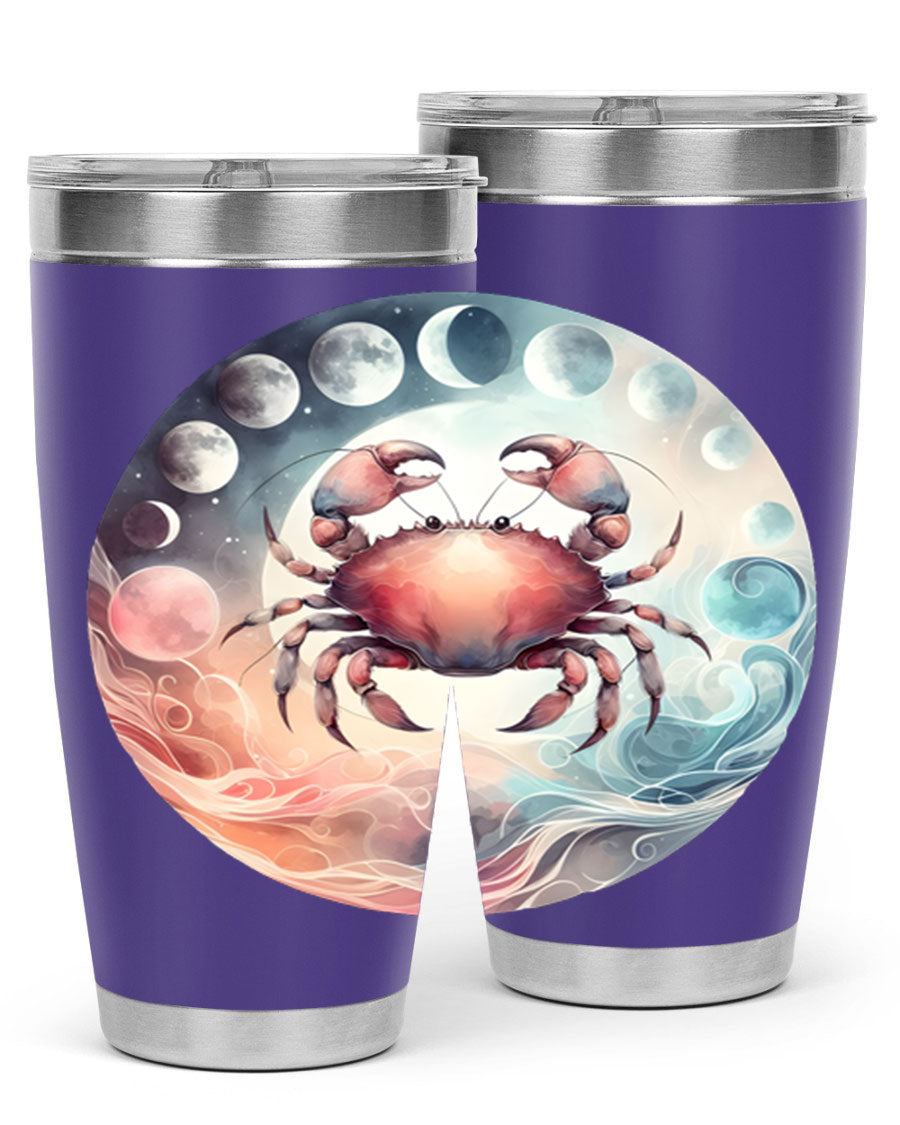 Cancer 167# Zodiac Tumbler in stainless steel with a vibrant zodiac design, available in 20oz and 30oz sizes.