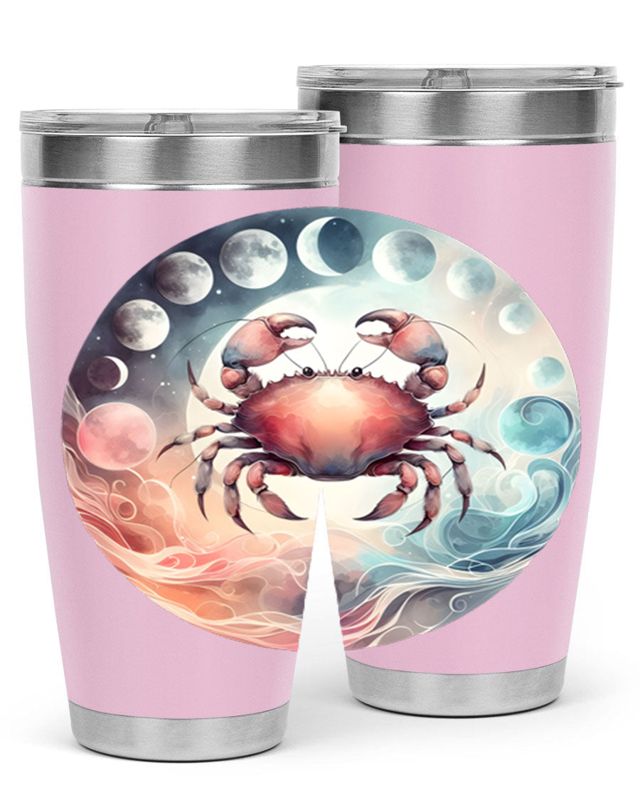 Cancer 167# Zodiac Tumbler in stainless steel with a vibrant zodiac design, available in 20oz and 30oz sizes.