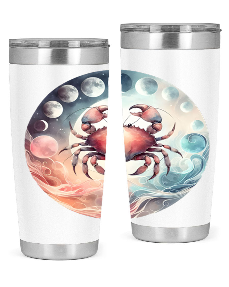 Cancer 167# Zodiac Tumbler in stainless steel with a vibrant zodiac design, available in 20oz and 30oz sizes.