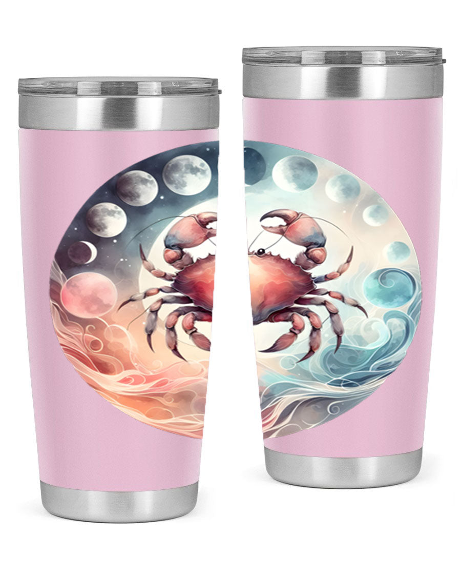 Cancer 167# Zodiac Tumbler in stainless steel with a vibrant zodiac design, available in 20oz and 30oz sizes.