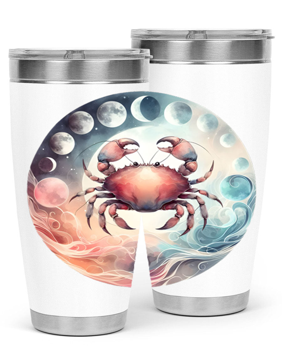 Cancer 167# Zodiac Tumbler in stainless steel with a vibrant zodiac design, available in 20oz and 30oz sizes.