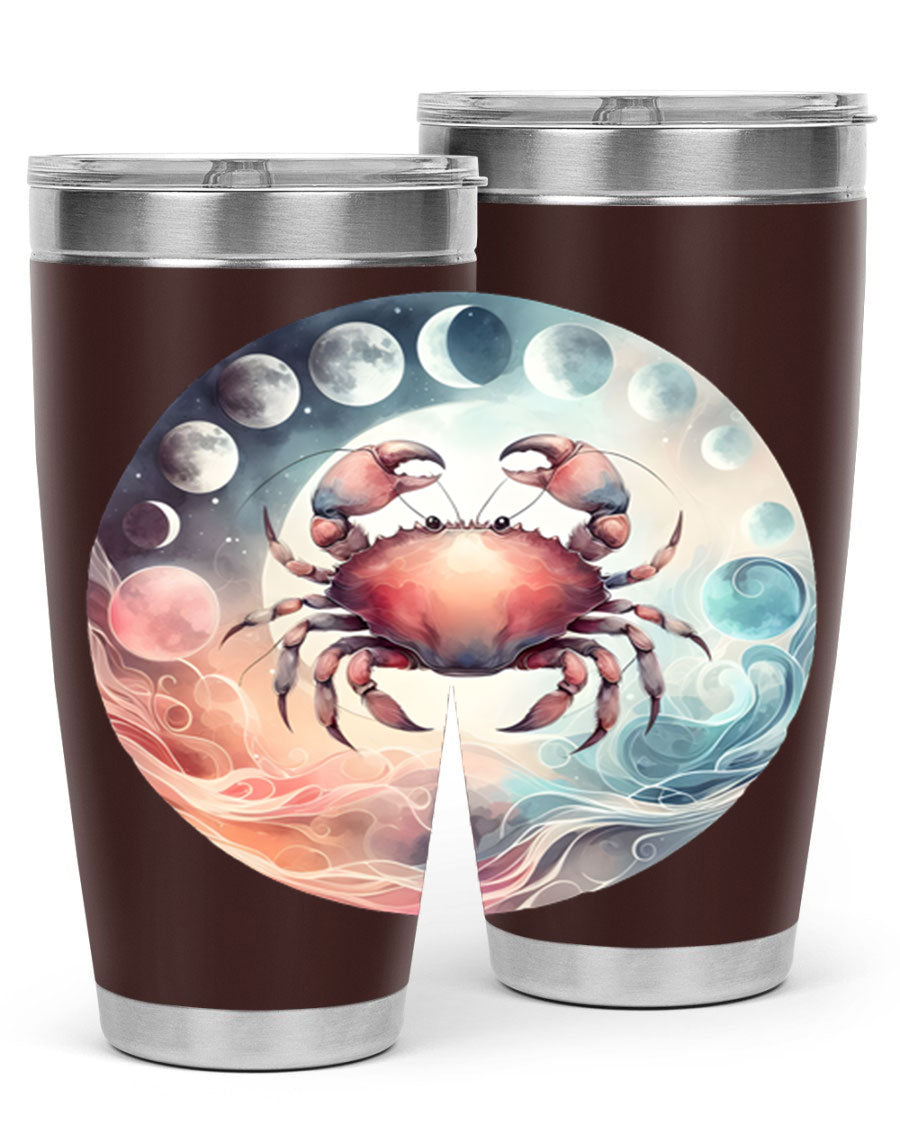 Cancer 167# Zodiac Tumbler in stainless steel with a vibrant zodiac design, available in 20oz and 30oz sizes.