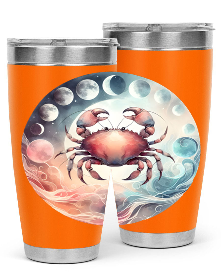 Cancer 167# Zodiac Tumbler in stainless steel with a vibrant zodiac design, available in 20oz and 30oz sizes.