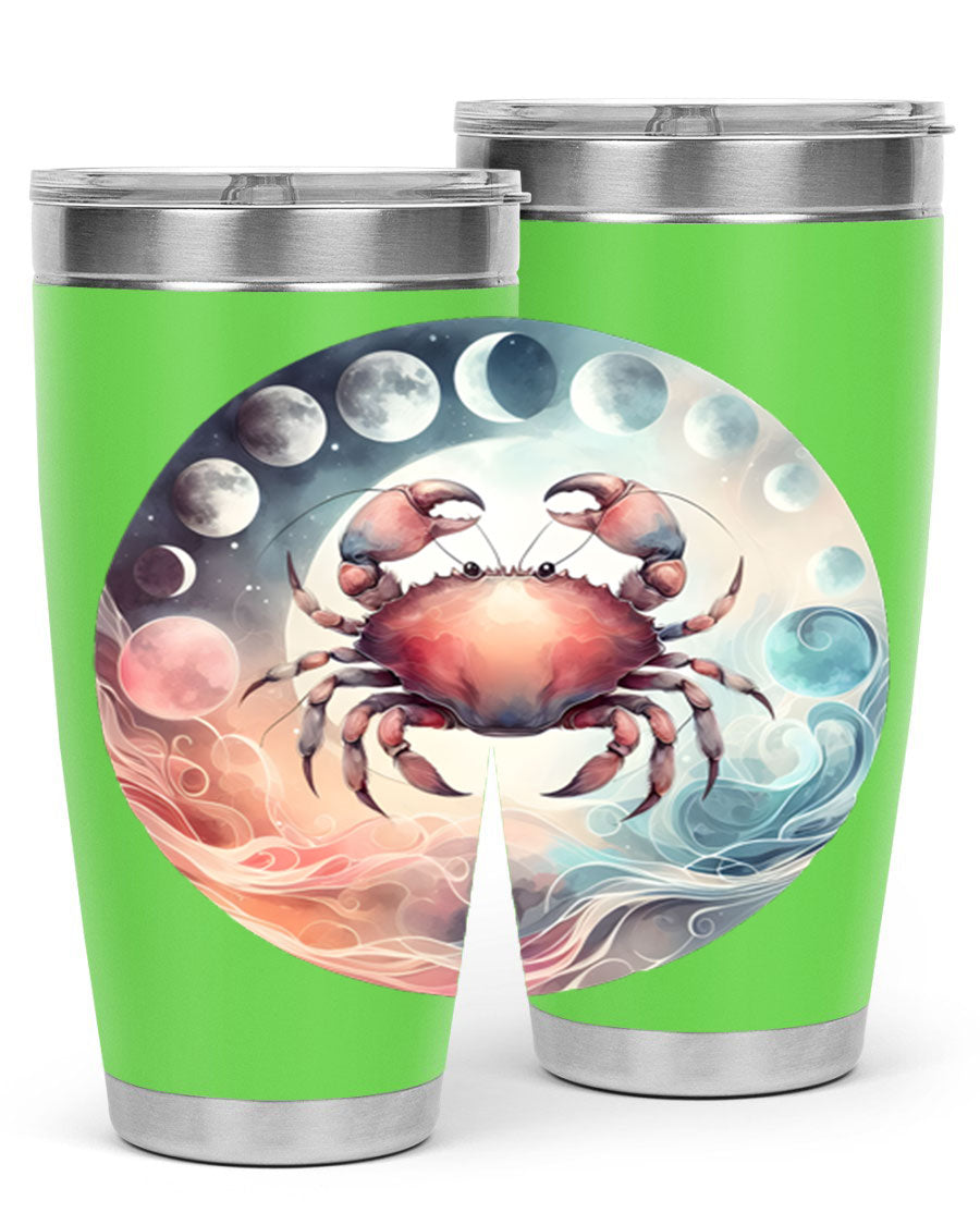 Cancer 167# Zodiac Tumbler in stainless steel with a vibrant zodiac design, available in 20oz and 30oz sizes.