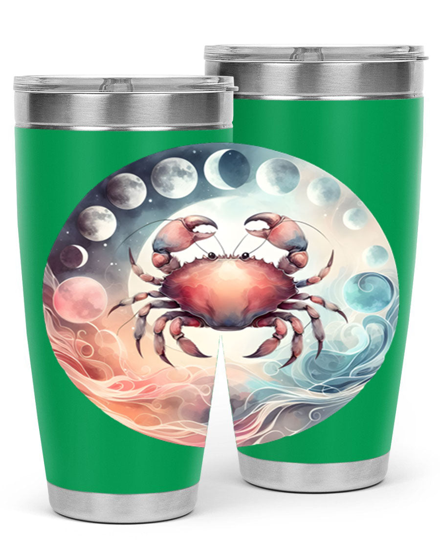 Cancer 167# Zodiac Tumbler in stainless steel with a vibrant zodiac design, available in 20oz and 30oz sizes.