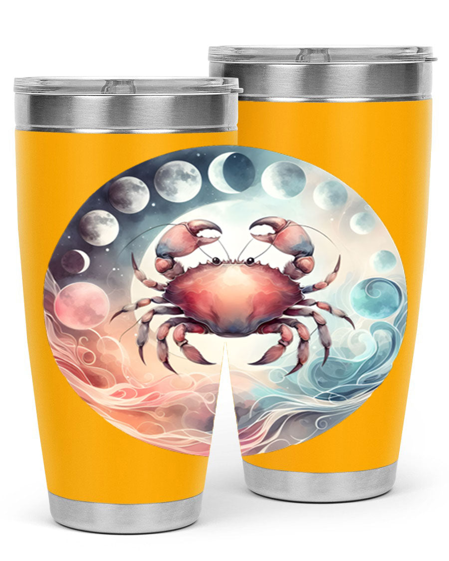 Cancer 167# Zodiac Tumbler in stainless steel with a vibrant zodiac design, available in 20oz and 30oz sizes.