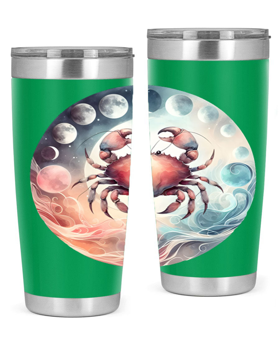 Cancer 167# Zodiac Tumbler in stainless steel with a vibrant zodiac design, available in 20oz and 30oz sizes.