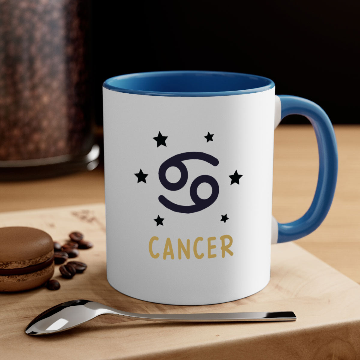 Cancer 172# Zodiac Mug with colorful handle and glossy finish, available in multiple colors and sizes.