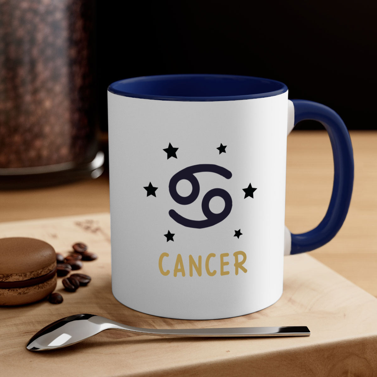 Cancer 172# Zodiac Mug with colorful handle and glossy finish, available in multiple colors and sizes.