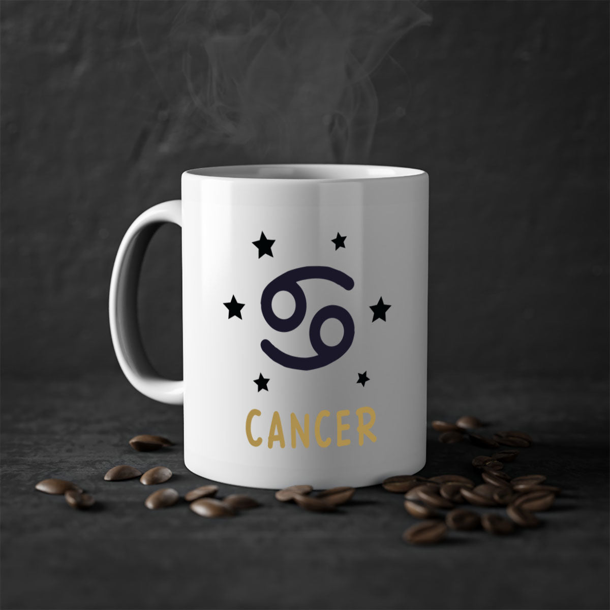 Cancer 172# Zodiac Mug with colorful handle and glossy finish, available in multiple colors and sizes.