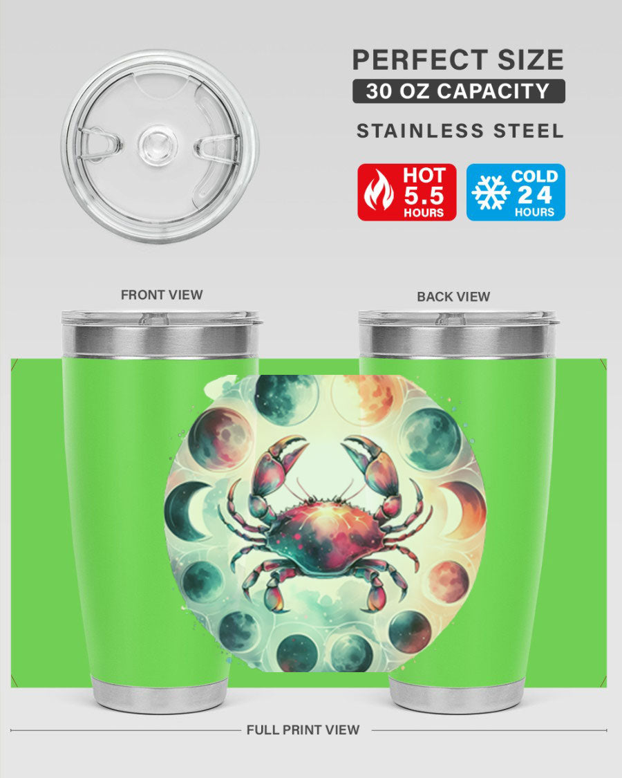 Cancer 180# Zodiac Tumbler in stainless steel with a stylish design, perfect for hot and cold beverages.