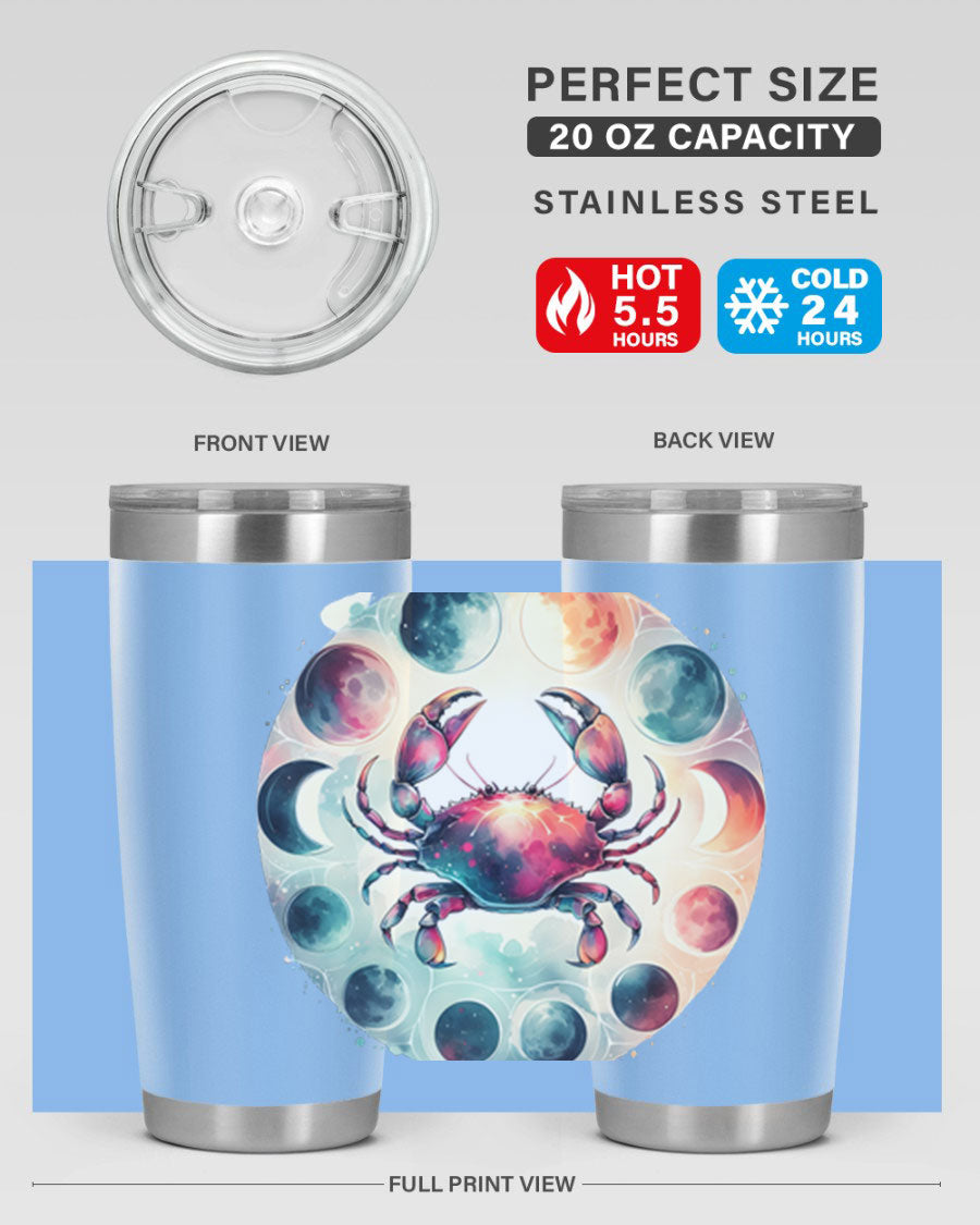 Cancer 180# Zodiac Tumbler in stainless steel with a stylish design, perfect for hot and cold beverages.