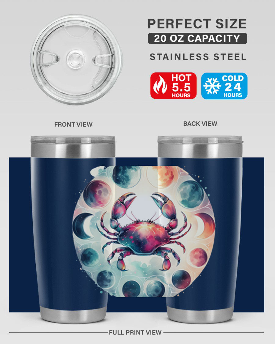 Cancer 180# Zodiac Tumbler in stainless steel with a stylish design, perfect for hot and cold beverages.