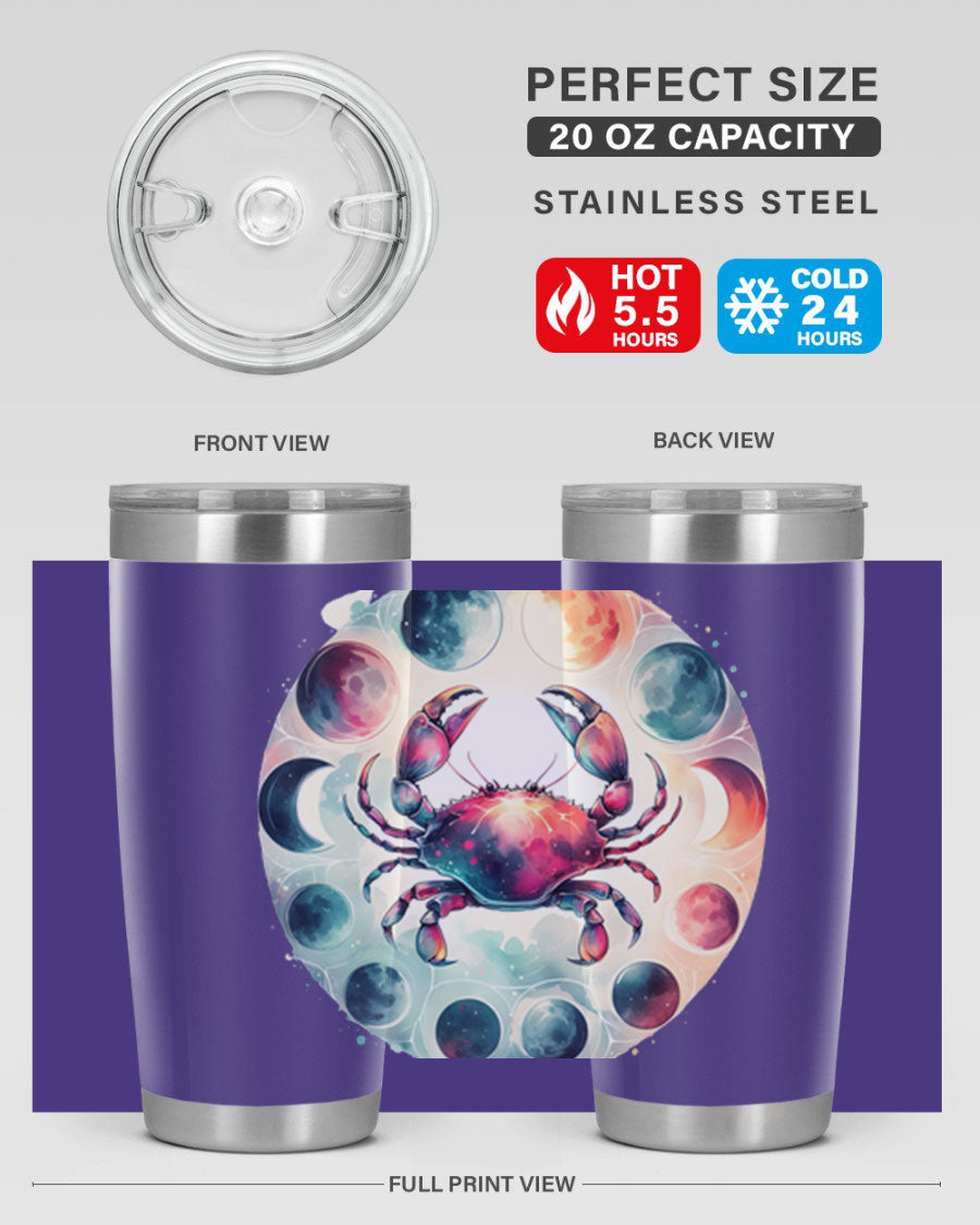 Cancer 180# Zodiac Tumbler in stainless steel with a stylish design, perfect for hot and cold beverages.