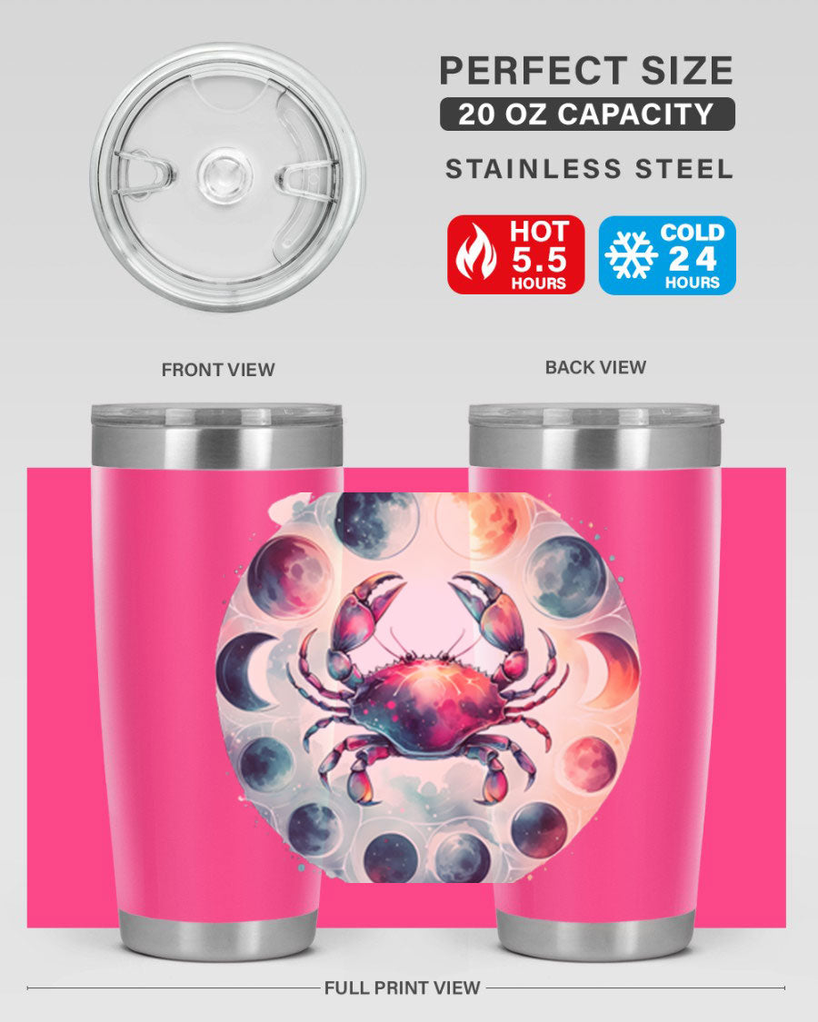 Cancer 180# Zodiac Tumbler in stainless steel with a stylish design, perfect for hot and cold beverages.