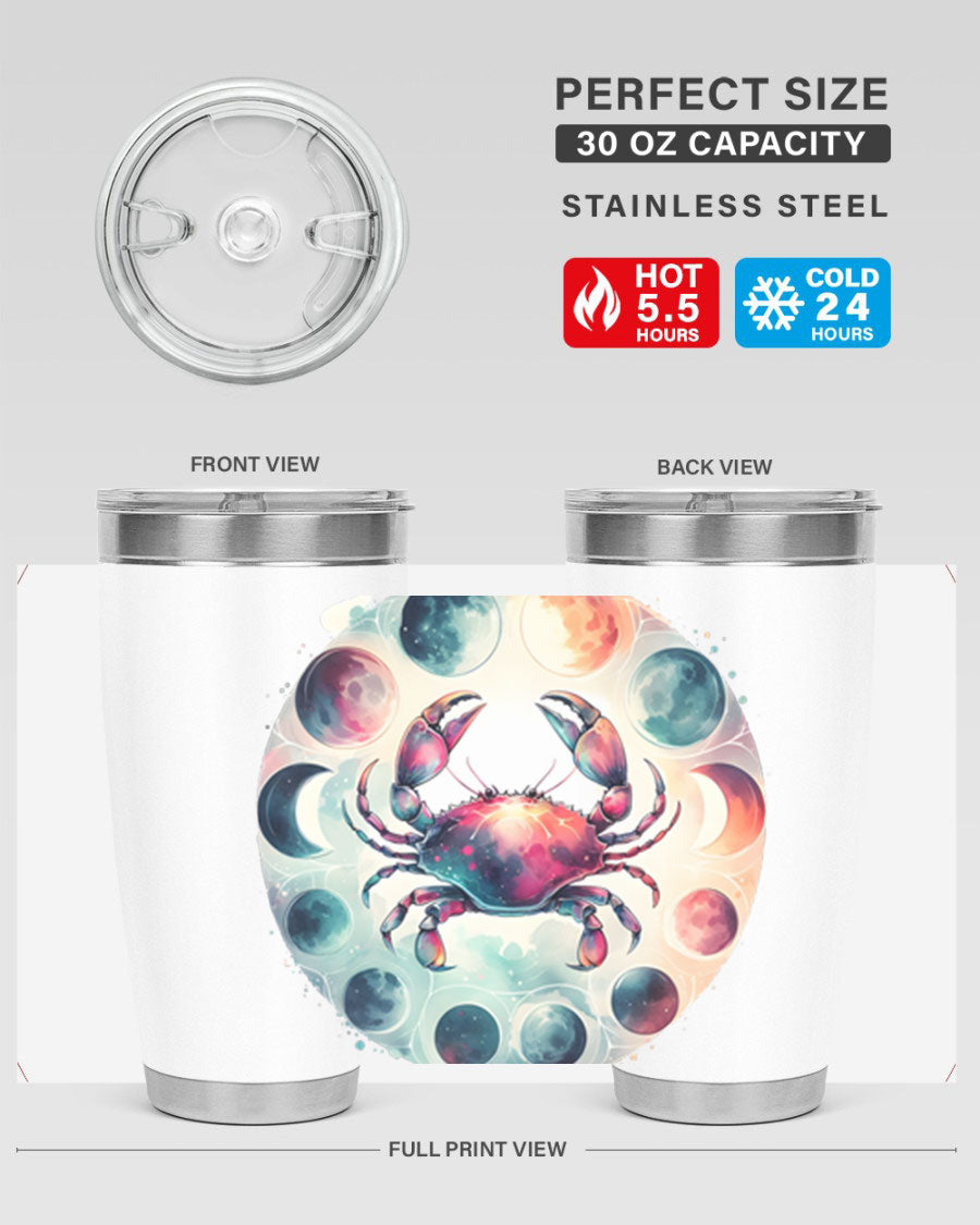 Cancer 180# Zodiac Tumbler in stainless steel with a stylish design, perfect for hot and cold beverages.