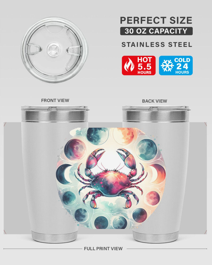 Cancer 180# Zodiac Tumbler in stainless steel with a stylish design, perfect for hot and cold beverages.