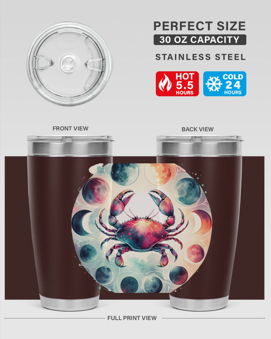 Cancer 180# Zodiac Tumbler in stainless steel with a stylish design, perfect for hot and cold beverages.