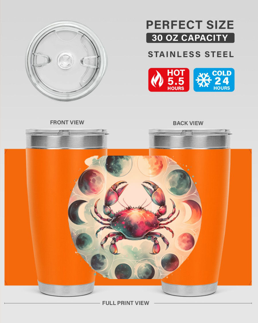 Cancer 180# Zodiac Tumbler in stainless steel with a stylish design, perfect for hot and cold beverages.