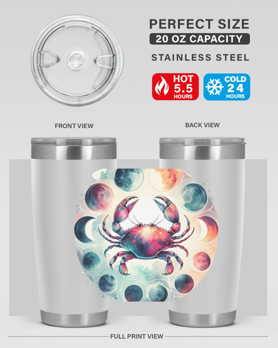 Cancer 180# Zodiac Tumbler in stainless steel with a stylish design, perfect for hot and cold beverages.