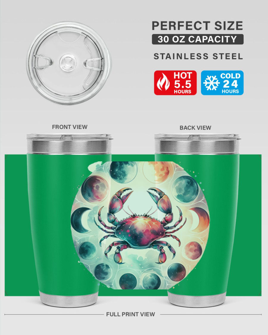 Cancer 180# Zodiac Tumbler in stainless steel with a stylish design, perfect for hot and cold beverages.