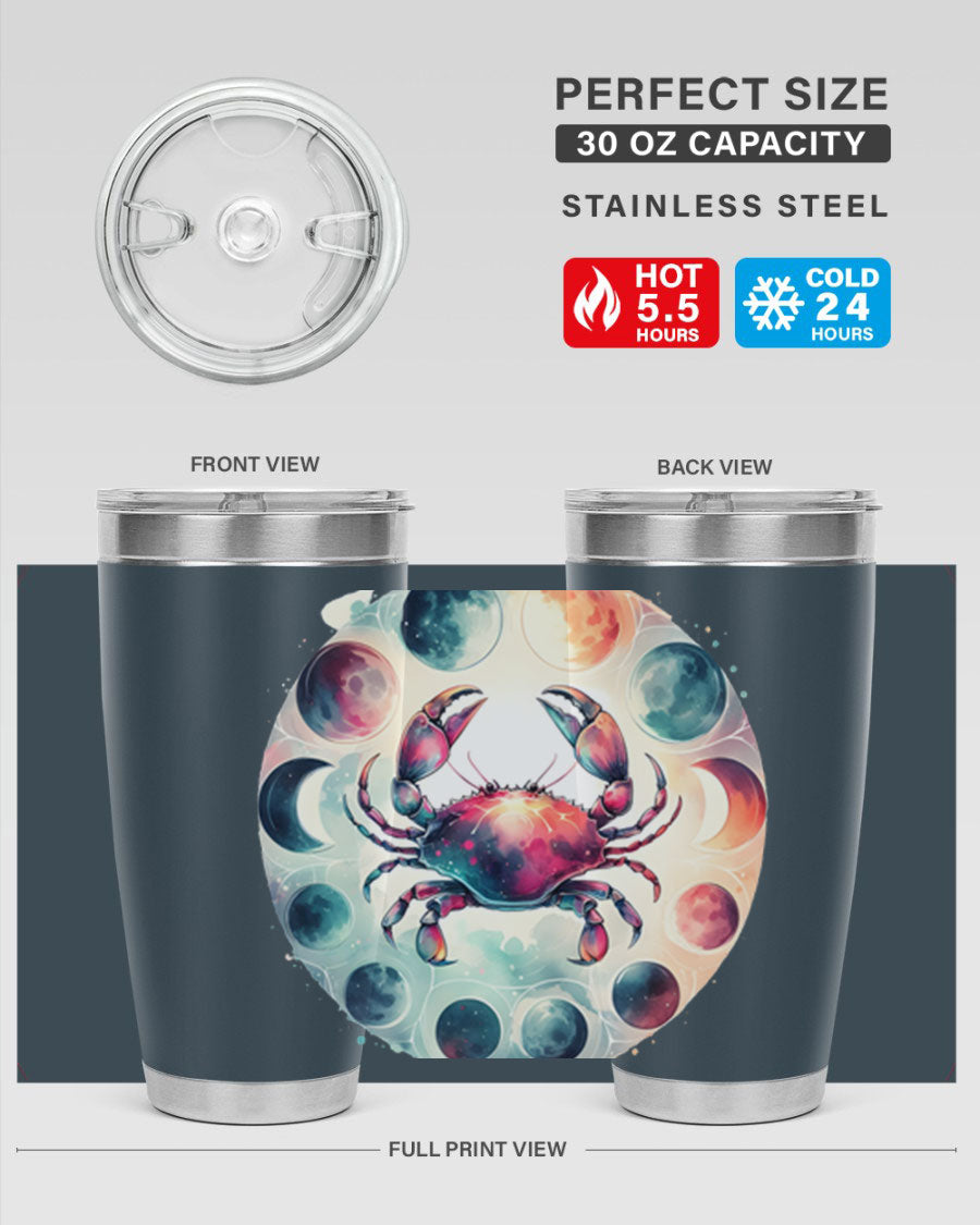 Cancer 180# Zodiac Tumbler in stainless steel with a stylish design, perfect for hot and cold beverages.