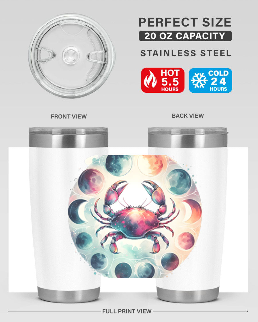 Cancer 180# Zodiac Tumbler in stainless steel with a stylish design, perfect for hot and cold beverages.