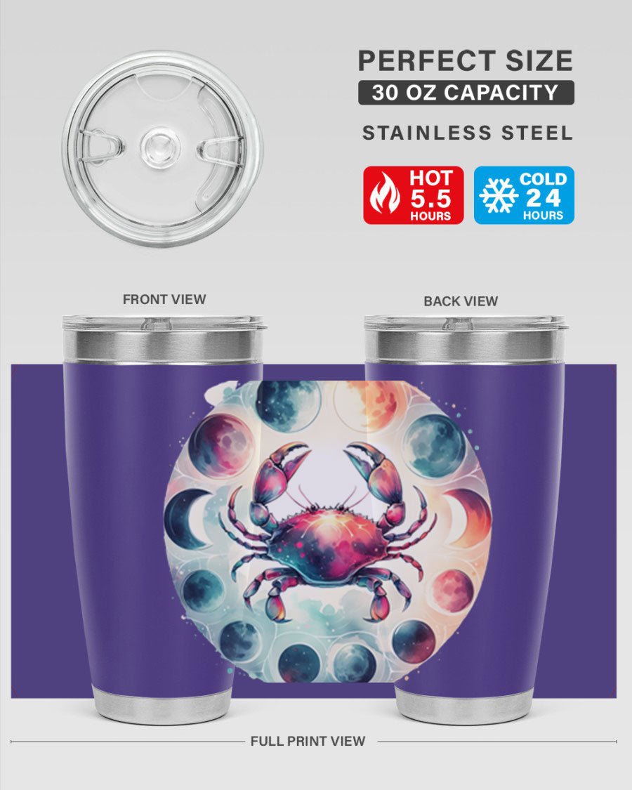 Cancer 180# Zodiac Tumbler in stainless steel with a stylish design, perfect for hot and cold beverages.