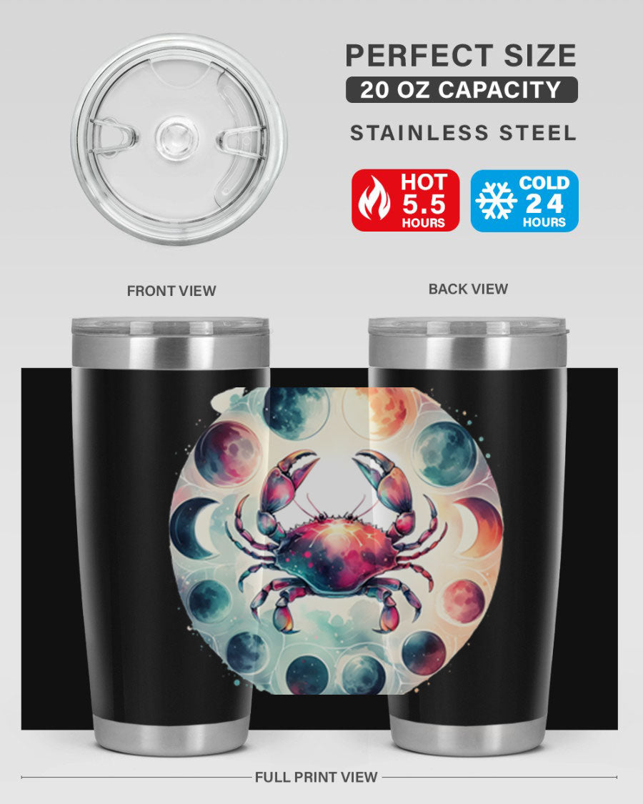 Cancer 180# Zodiac Tumbler in stainless steel with a stylish design, perfect for hot and cold beverages.