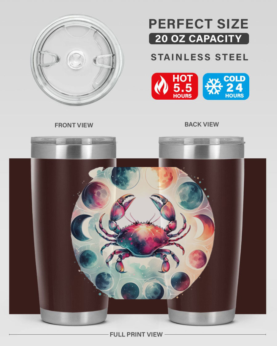 Cancer 180# Zodiac Tumbler in stainless steel with a stylish design, perfect for hot and cold beverages.