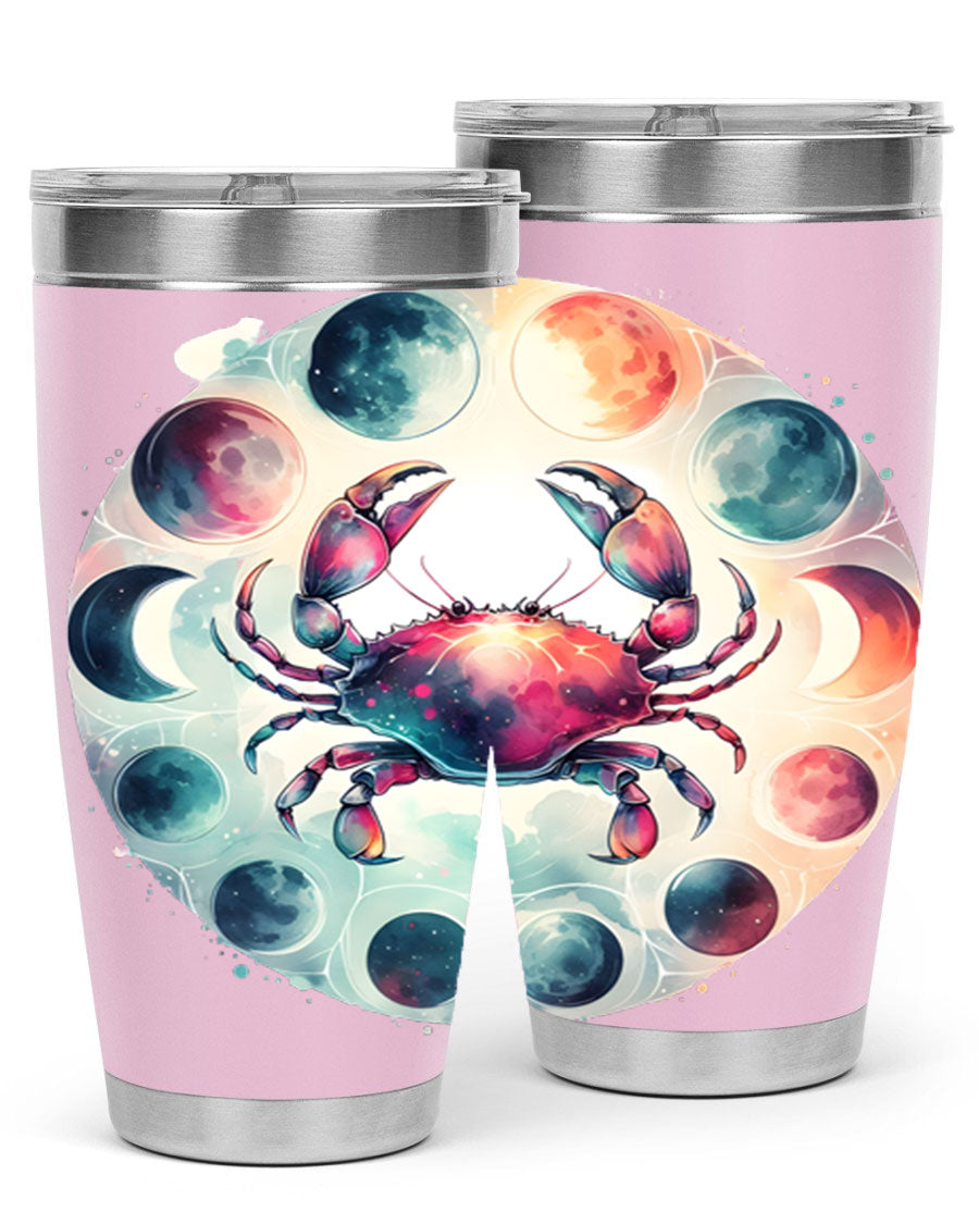 Cancer 180# Zodiac Tumbler in stainless steel with a stylish design, perfect for hot and cold beverages.