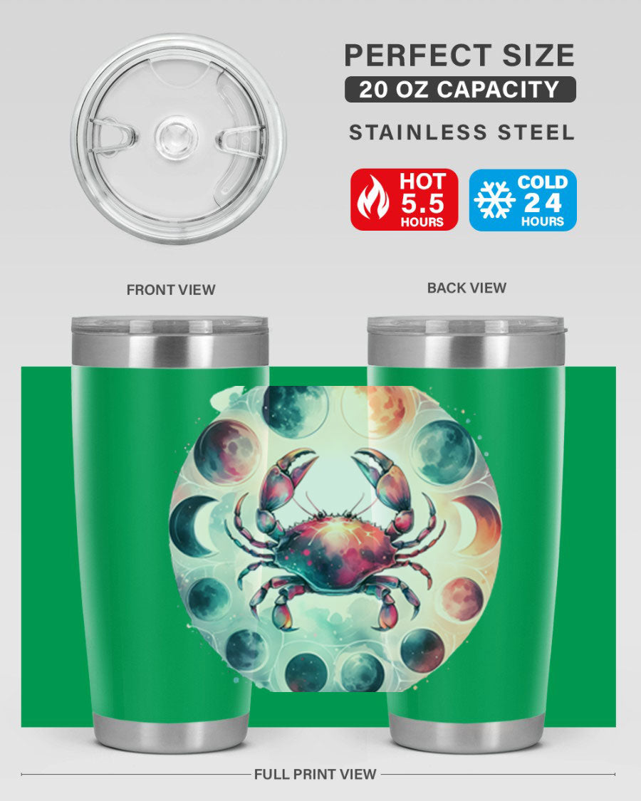 Cancer 180# Zodiac Tumbler in stainless steel with a stylish design, perfect for hot and cold beverages.