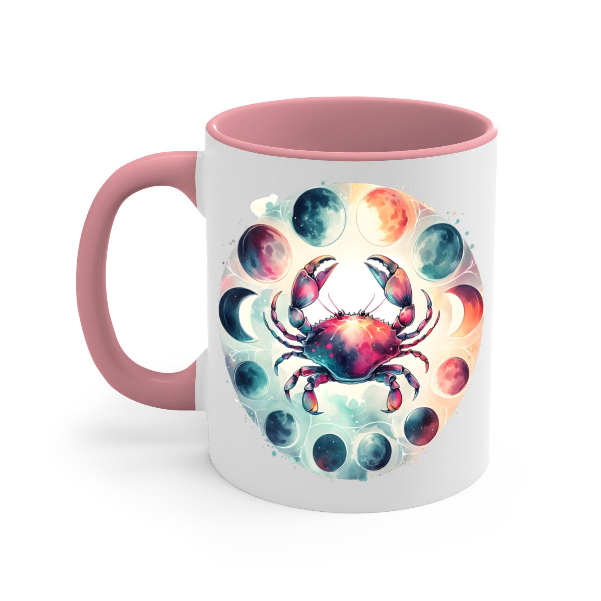 Cancer 180# Mug featuring a glossy finish, colored handle, and interior, available in multiple colors and sizes.