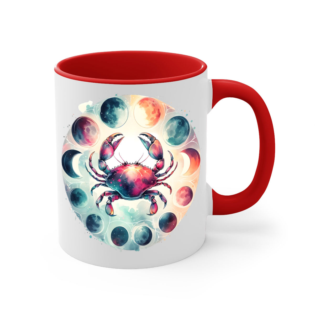 Cancer 180# Mug featuring a glossy finish, colored handle, and interior, available in multiple colors and sizes.