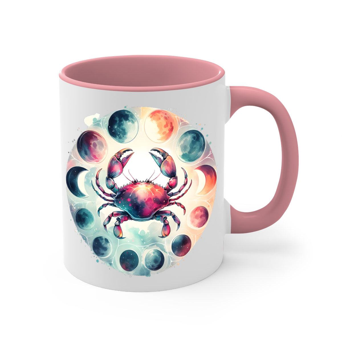 Cancer 180# Mug featuring a glossy finish, colored handle, and interior, available in multiple colors and sizes.