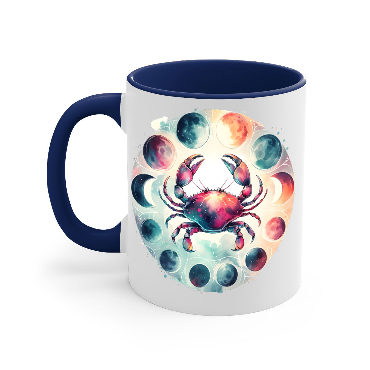 Cancer 180# Mug featuring a glossy finish, colored handle, and interior, available in multiple colors and sizes.