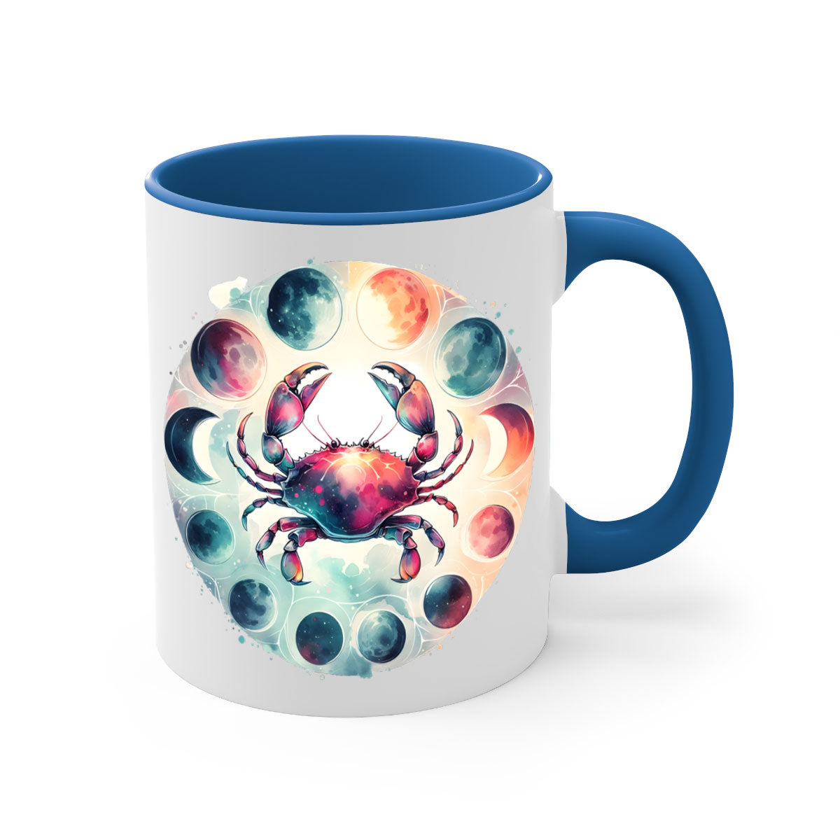 Cancer 180# Mug featuring a glossy finish, colored handle, and interior, available in multiple colors and sizes.