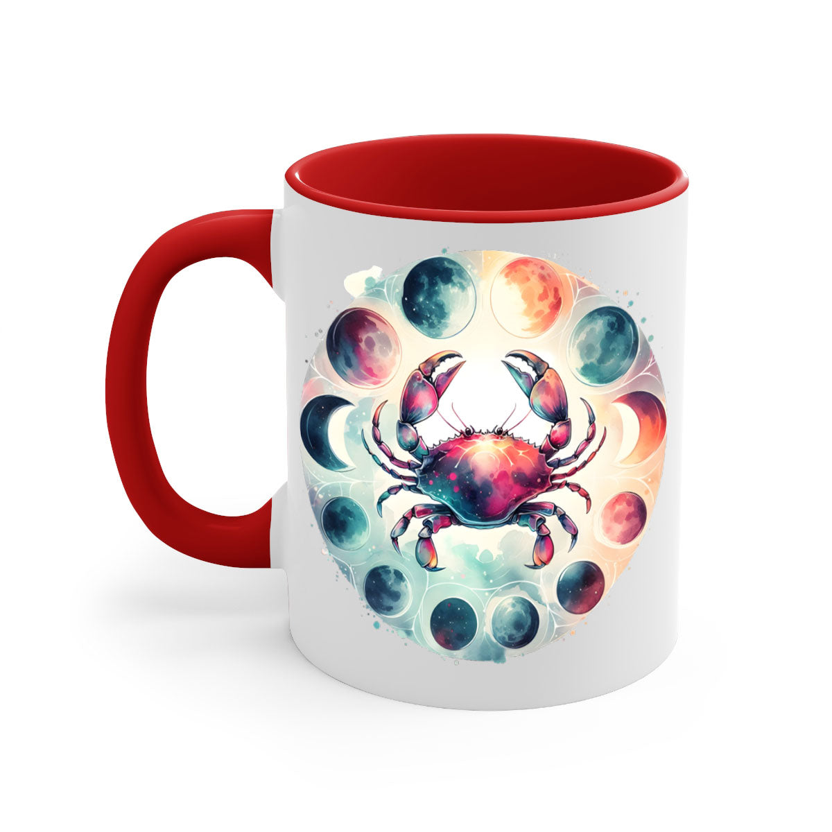 Cancer 180# Mug featuring a glossy finish, colored handle, and interior, available in multiple colors and sizes.