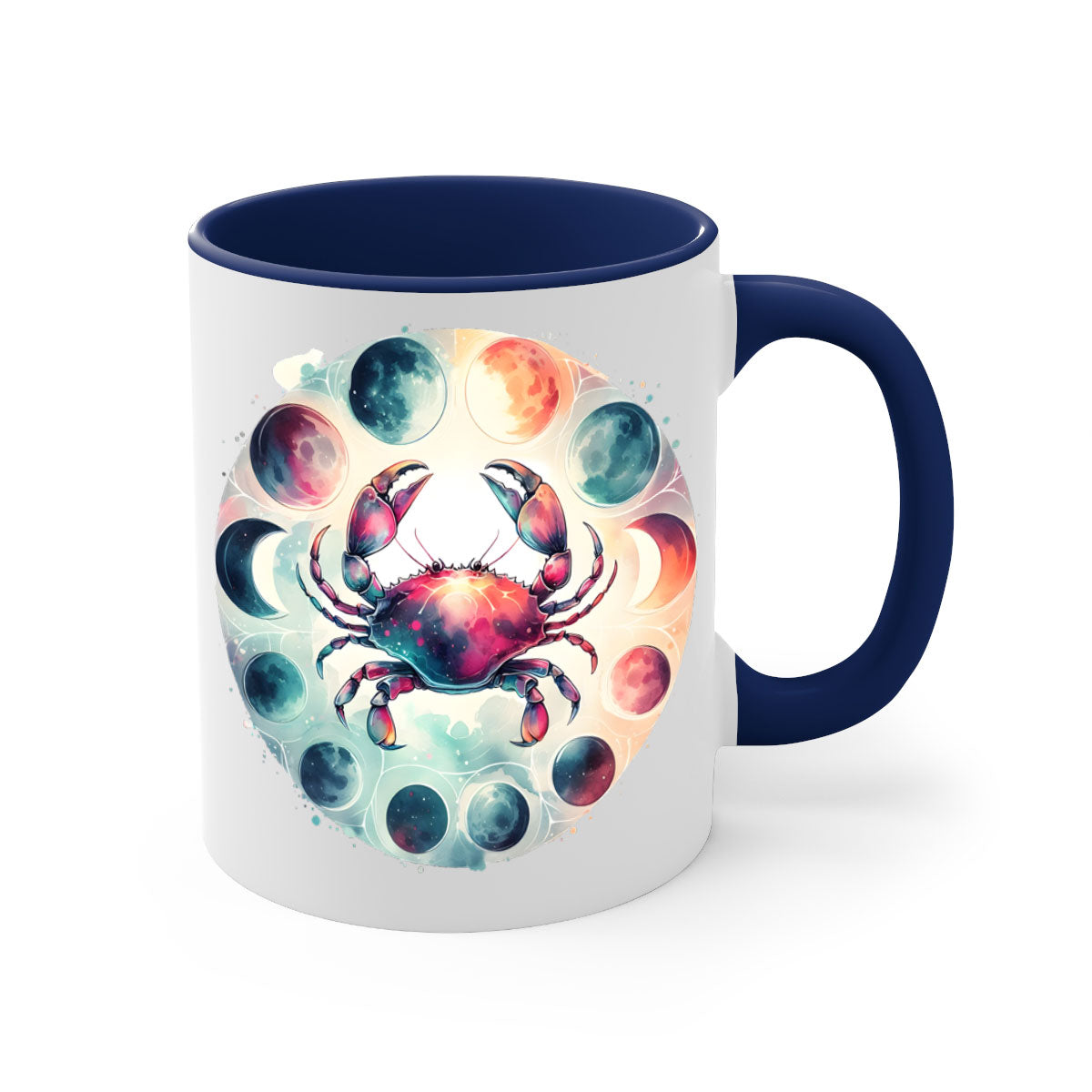 Cancer 180# Mug featuring a glossy finish, colored handle, and interior, available in multiple colors and sizes.