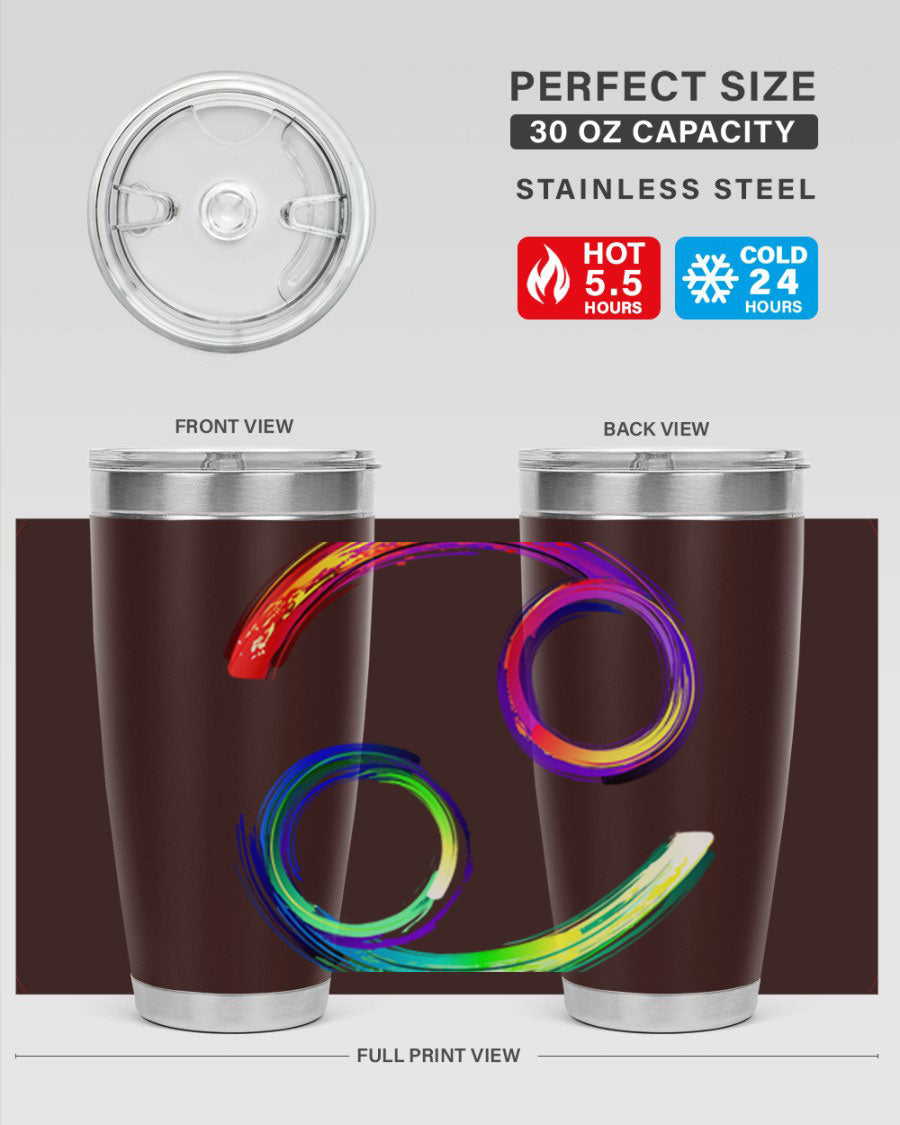 Cancer 560# Tumbler featuring a sleek design, double wall vacuum stainless steel, and a drink-thru lid, perfect for hot and cold beverages.