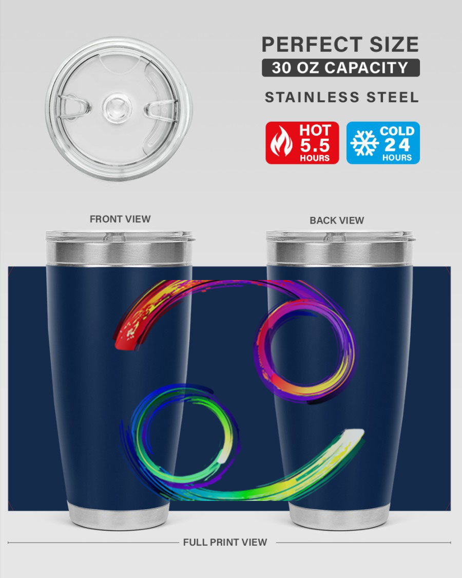 Cancer 560# Tumbler featuring a sleek design, double wall vacuum stainless steel, and a drink-thru lid, perfect for hot and cold beverages.