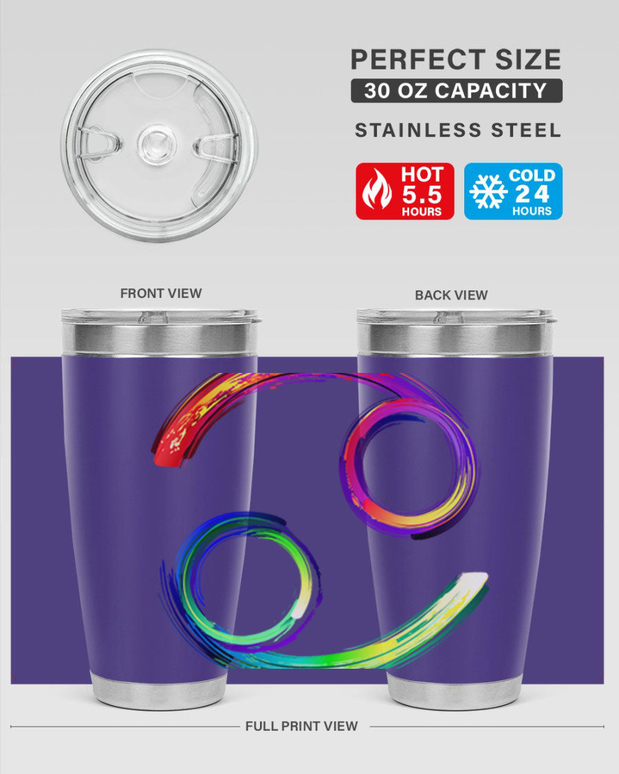 Cancer 560# Tumbler featuring a sleek design, double wall vacuum stainless steel, and a drink-thru lid, perfect for hot and cold beverages.