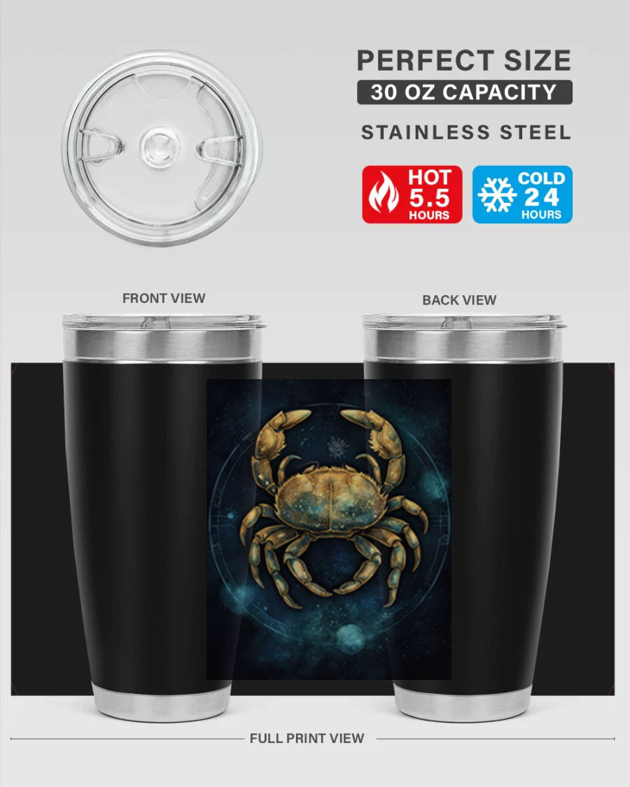 Cancer 57# Tumbler featuring a sleek design, double wall vacuum stainless steel, and a press-in drink-thru lid, ideal for hot and cold beverages.